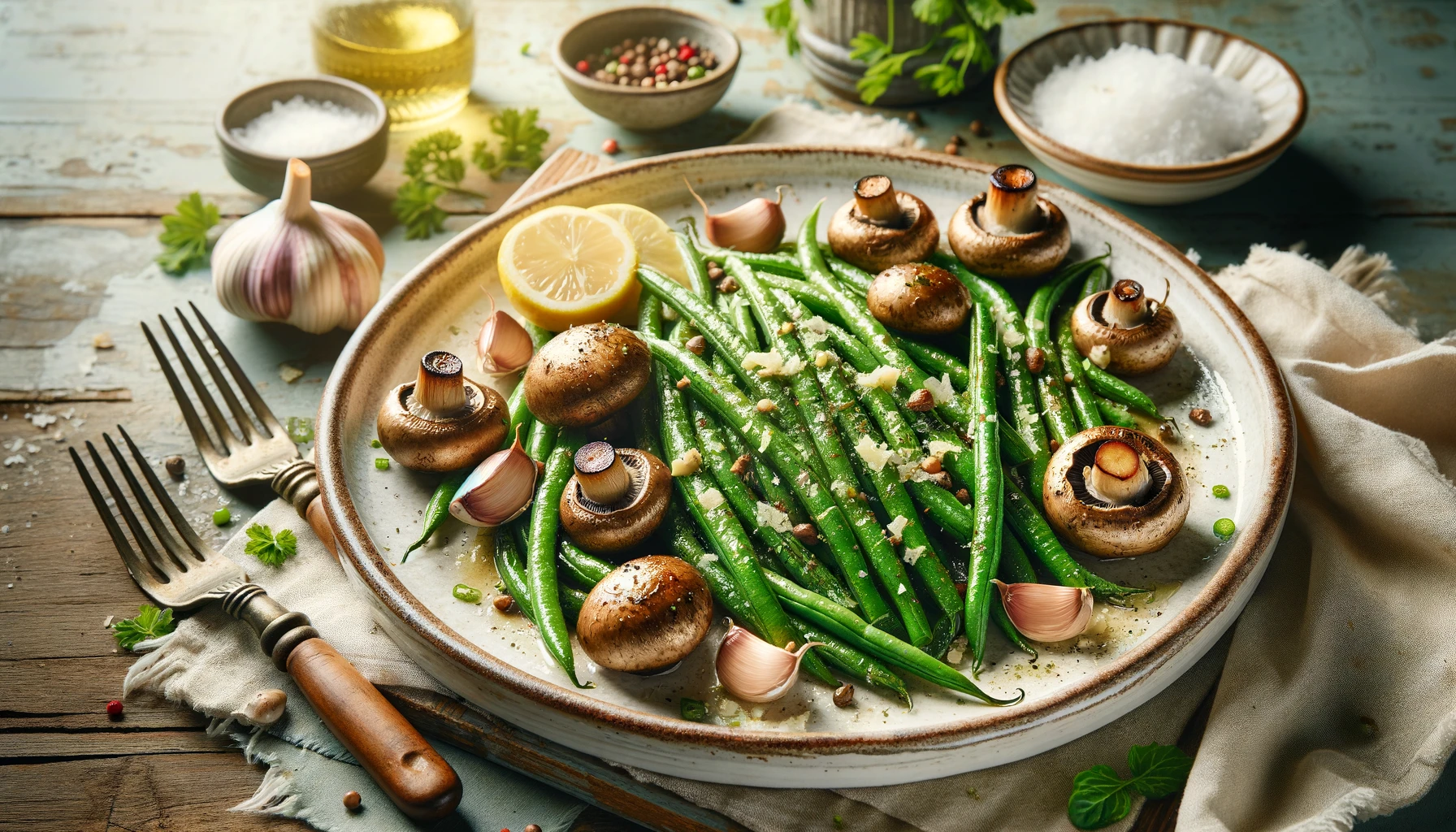 Garlic Roasted Green Beans and Mushrooms Recipe