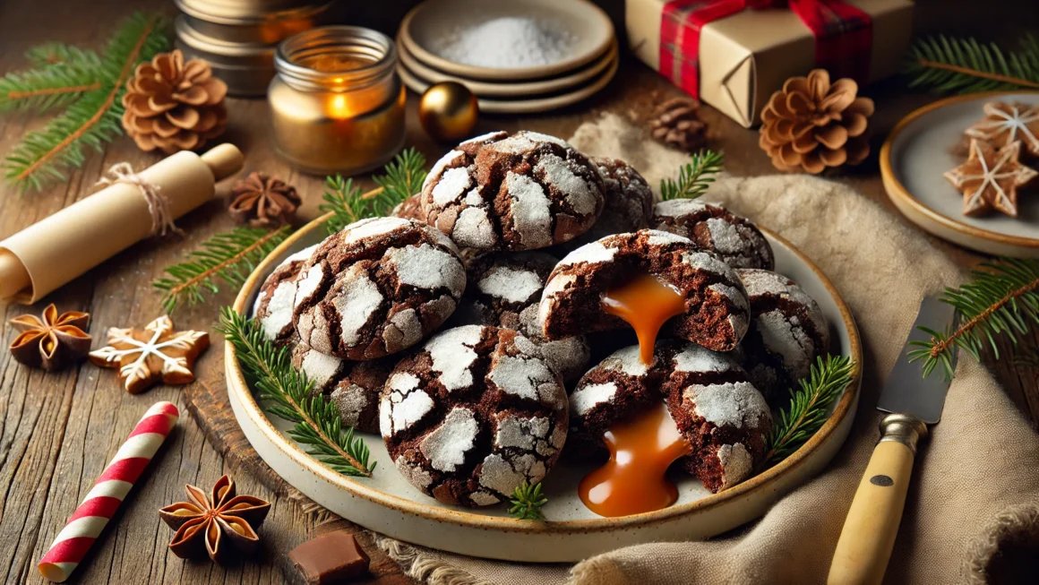 Salted Caramel Stuffed Chocolate Crinkle Cookies Recipe