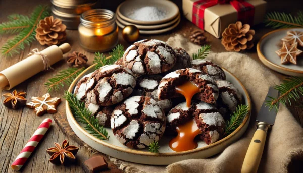 Salted Caramel Stuffed Chocolate Crinkle Cookies Recipe